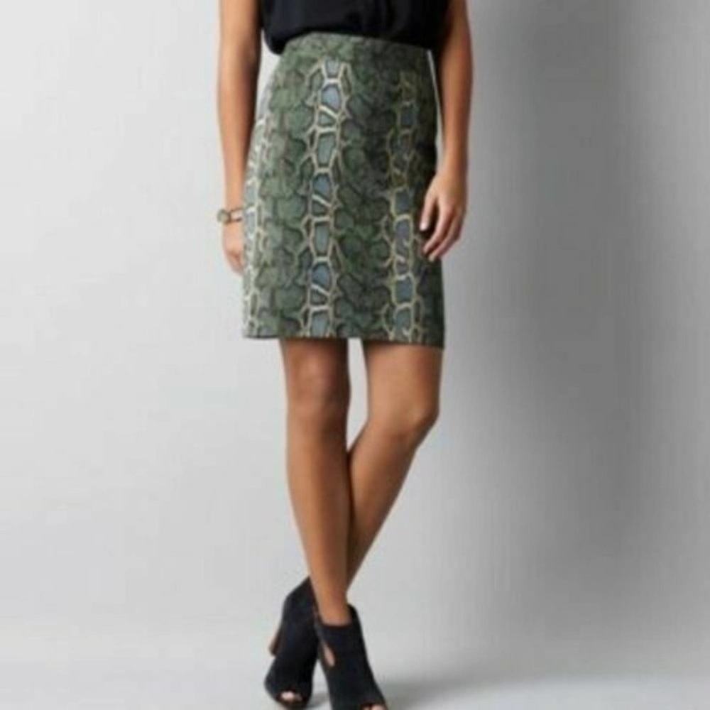 Ann Taylor Loft Snakeskin Python Print Skirt Blue Green Size 8 Animal Print